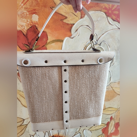 Vtg 60s EC Style Antique DIY Box Purse Bucket Embroidery Flowers Glitzy Handbag - Picture 7 of 16